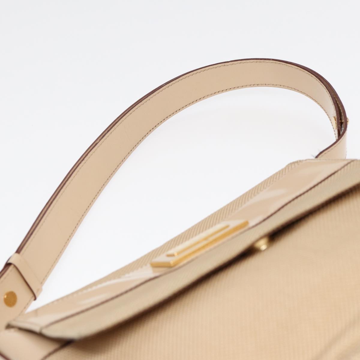 CELINE Shoulder Bag Nylon Beige Gold Auth 87076