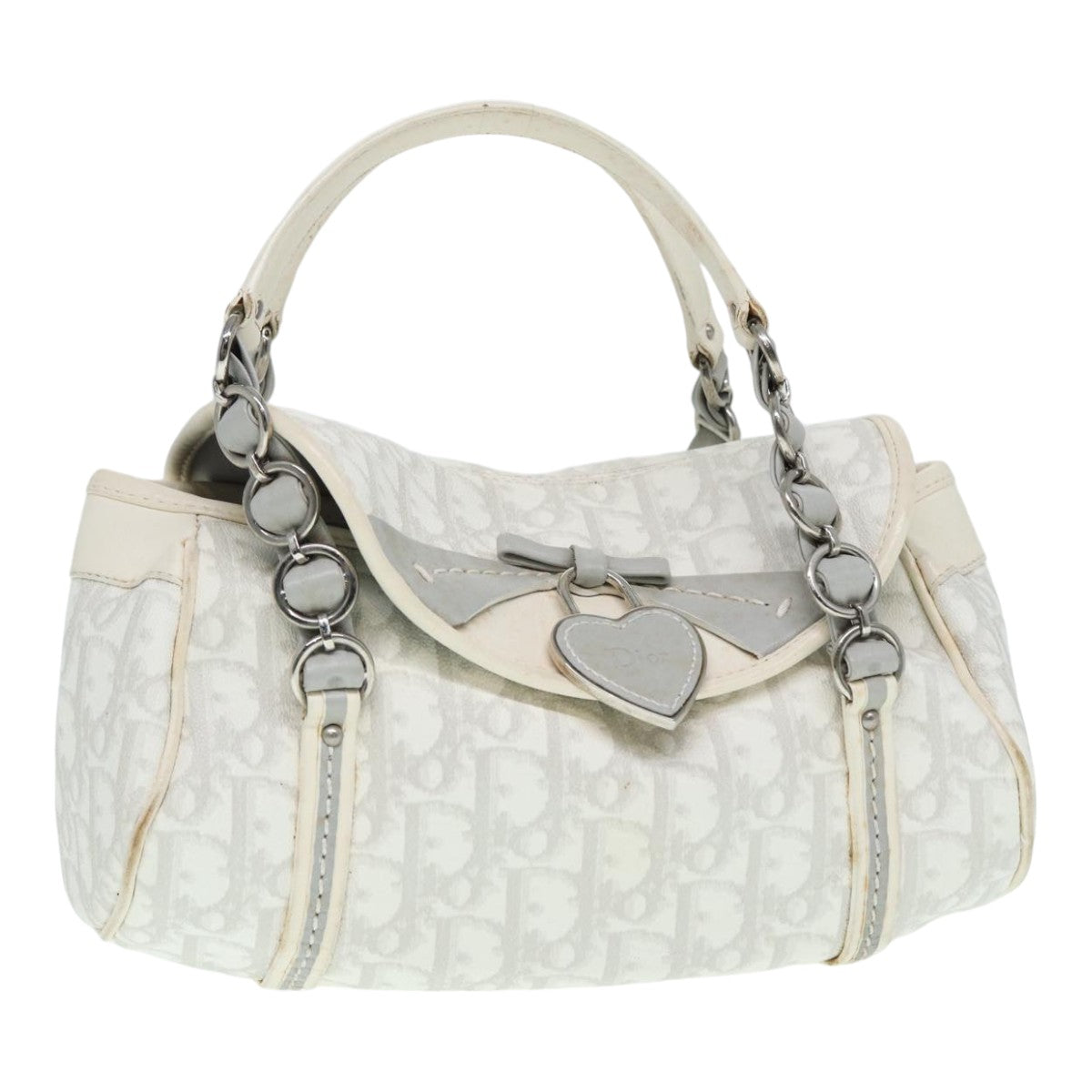 Christian Dior Trotter Romantic Hand Bag PVC Leather White Silver Auth 87078