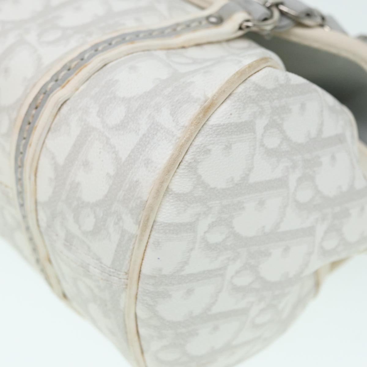 Christian Dior Trotter Romantic Hand Bag PVC Leather White Silver Auth 87078