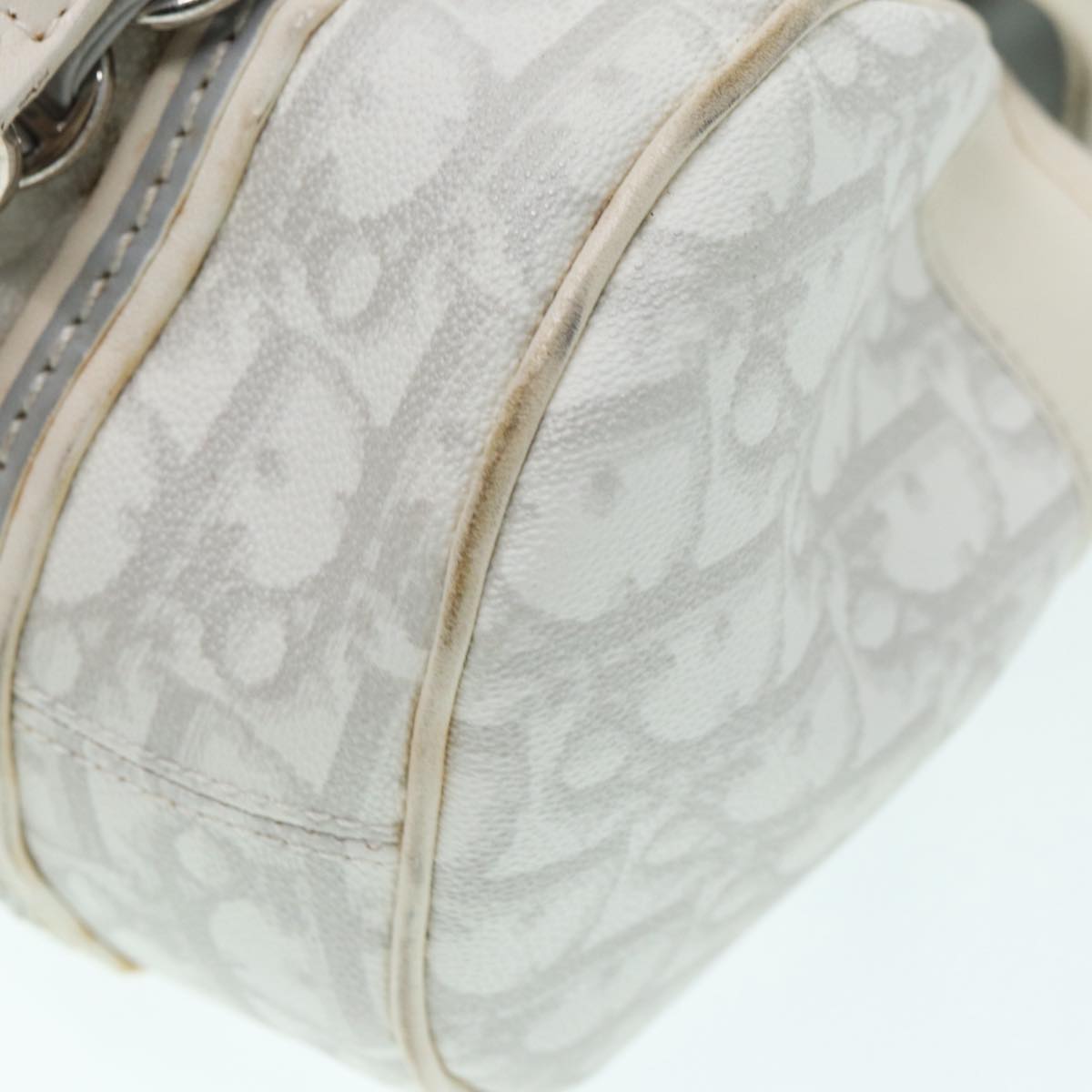 Christian Dior Trotter Romantic Hand Bag PVC Leather White Silver Auth 87078