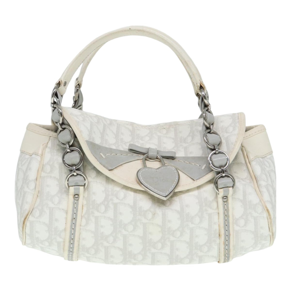 Christian Dior Trotter Romantic Hand Bag PVC Leather White Silver Auth 87078