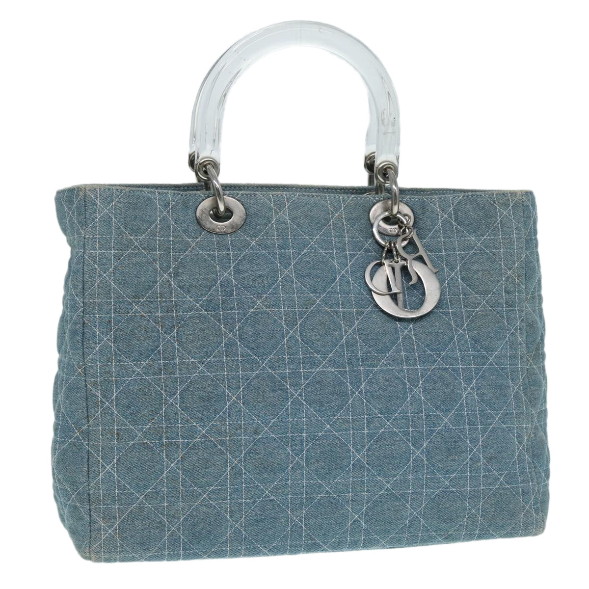 Christian Dior Lady Dior Canage Hand Bag Denim Blue Silver Auth 87084