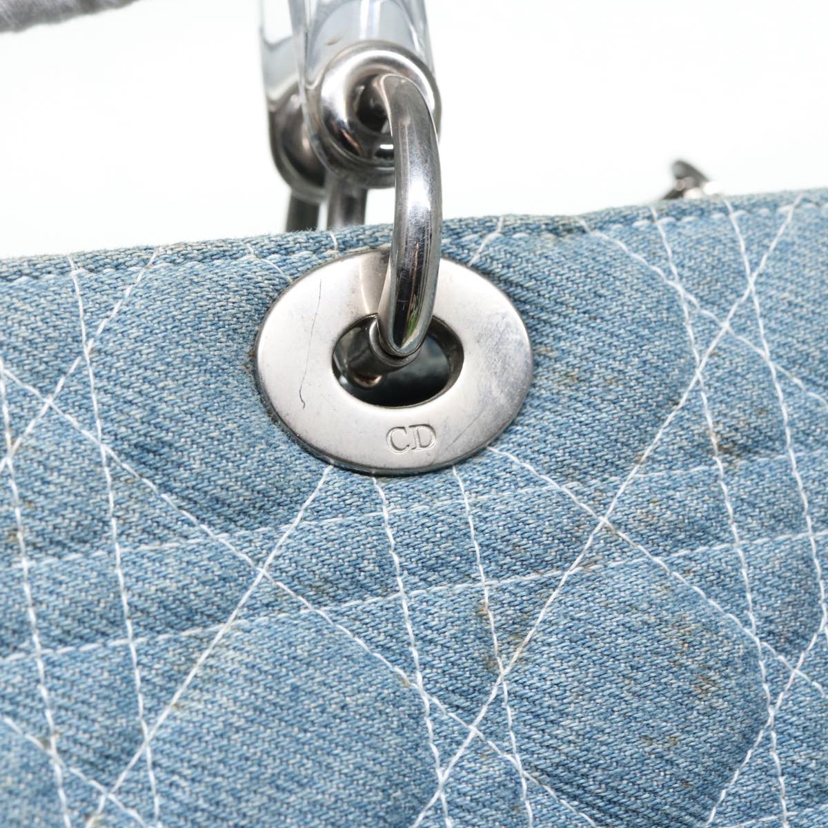 Christian Dior Lady Dior Canage Hand Bag Denim Blue Silver Auth 87084