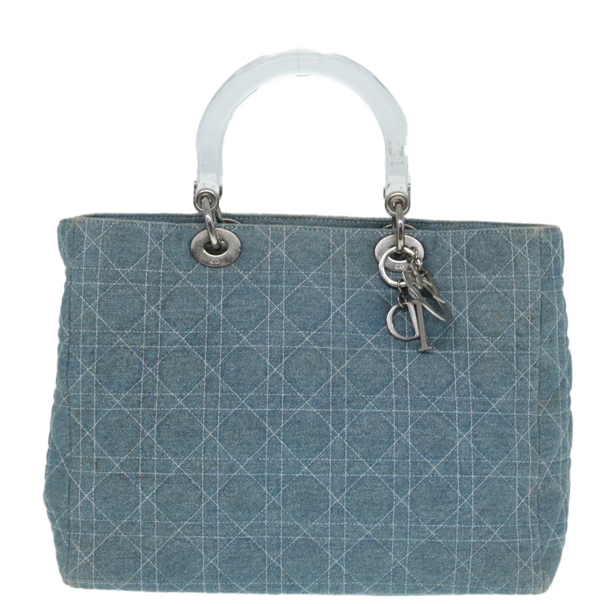 Christian Dior Lady Dior Canage Hand Bag Denim Blue Silver Auth 87084