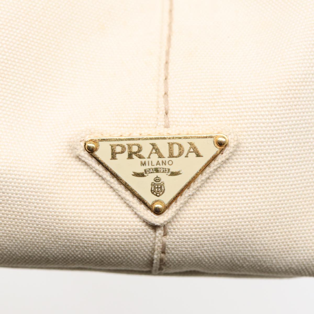 PRADA Canapa MM Hand Bag Canvas Cream Gold Auth 87108