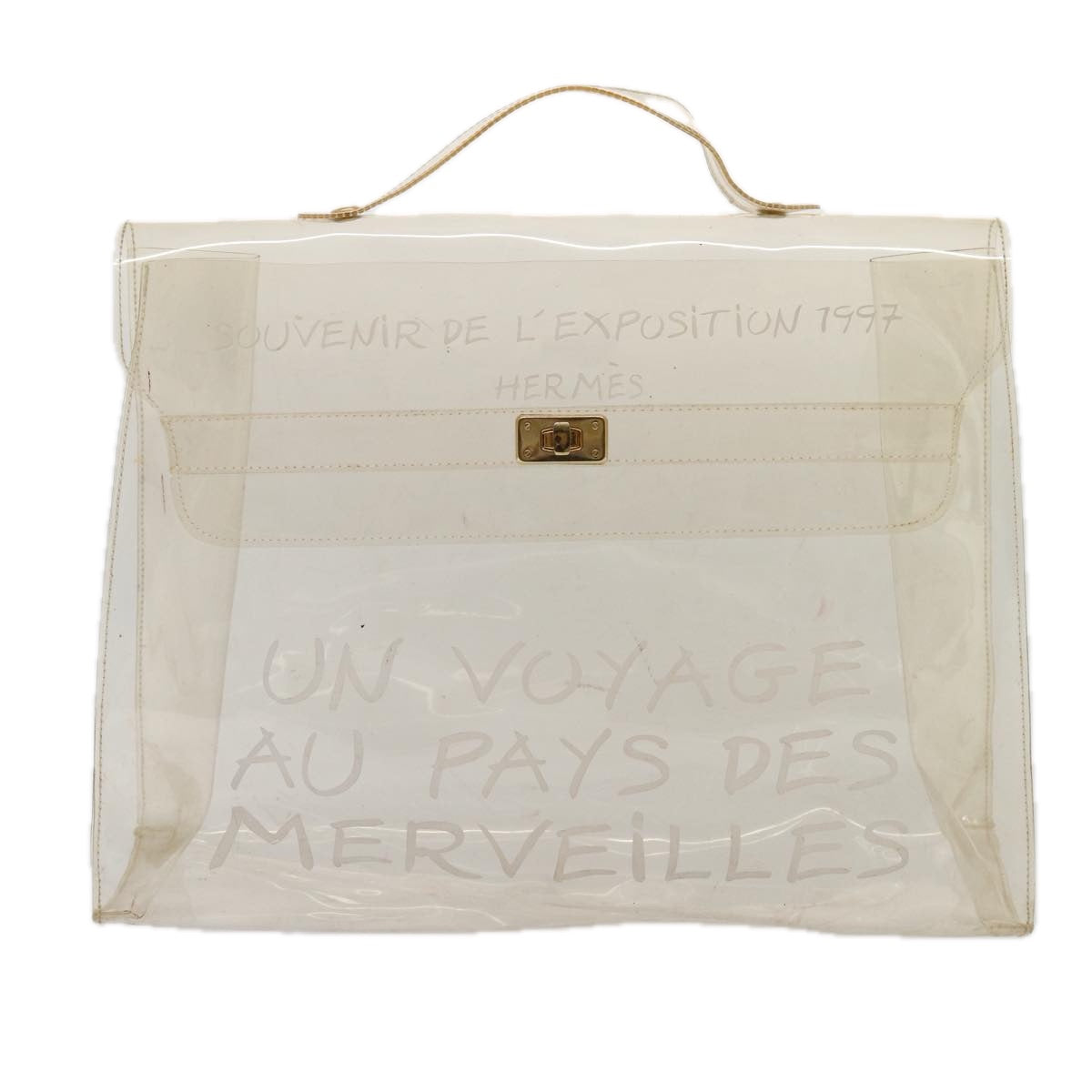 HERMES Vinyl Kelly Hand Bag Vinyl Clear Auth 87134