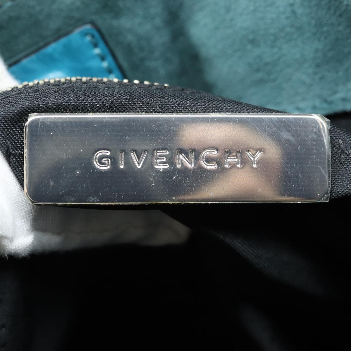 GIVENCHY Tote Bag Leather Blue Silver Auth 87135