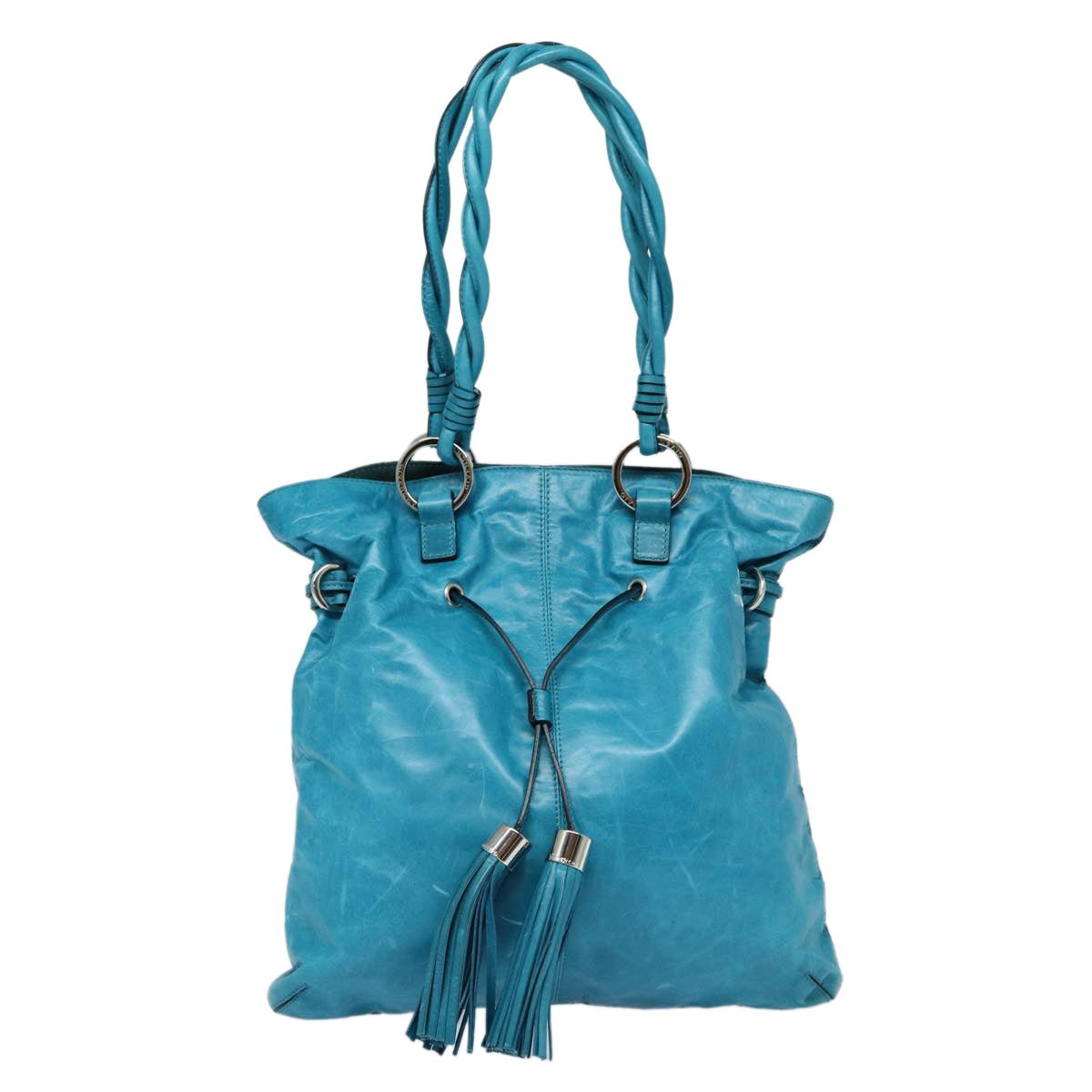 GIVENCHY Tote Bag Leather Blue Silver Auth 87135