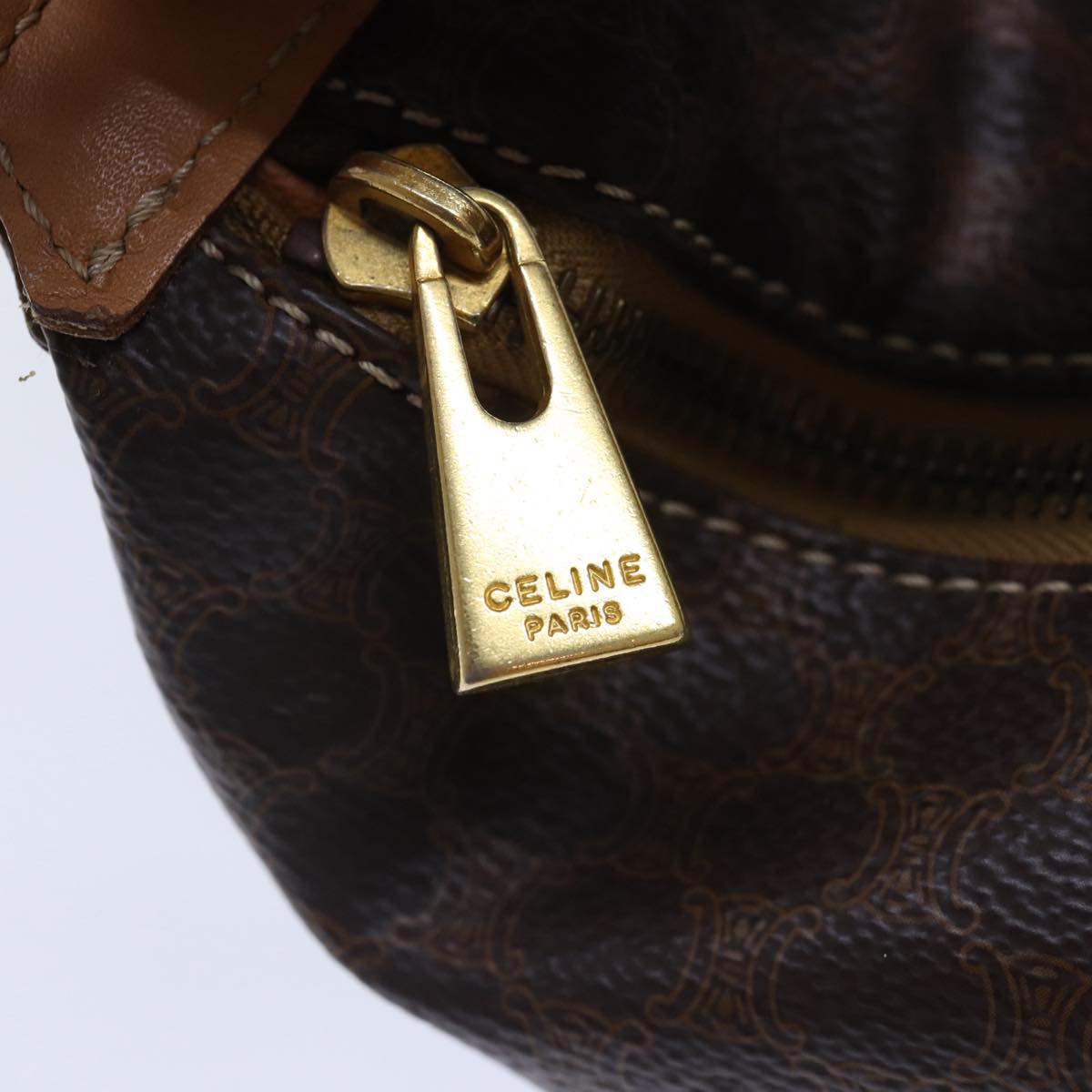 CELINE Macadam Canvas Hand Bag PVC Leather Brown Gold Auth 87145A