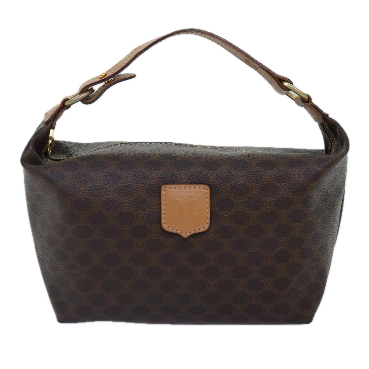 CELINE Macadam Canvas Hand Bag PVC Leather Brown Gold Auth 87145A