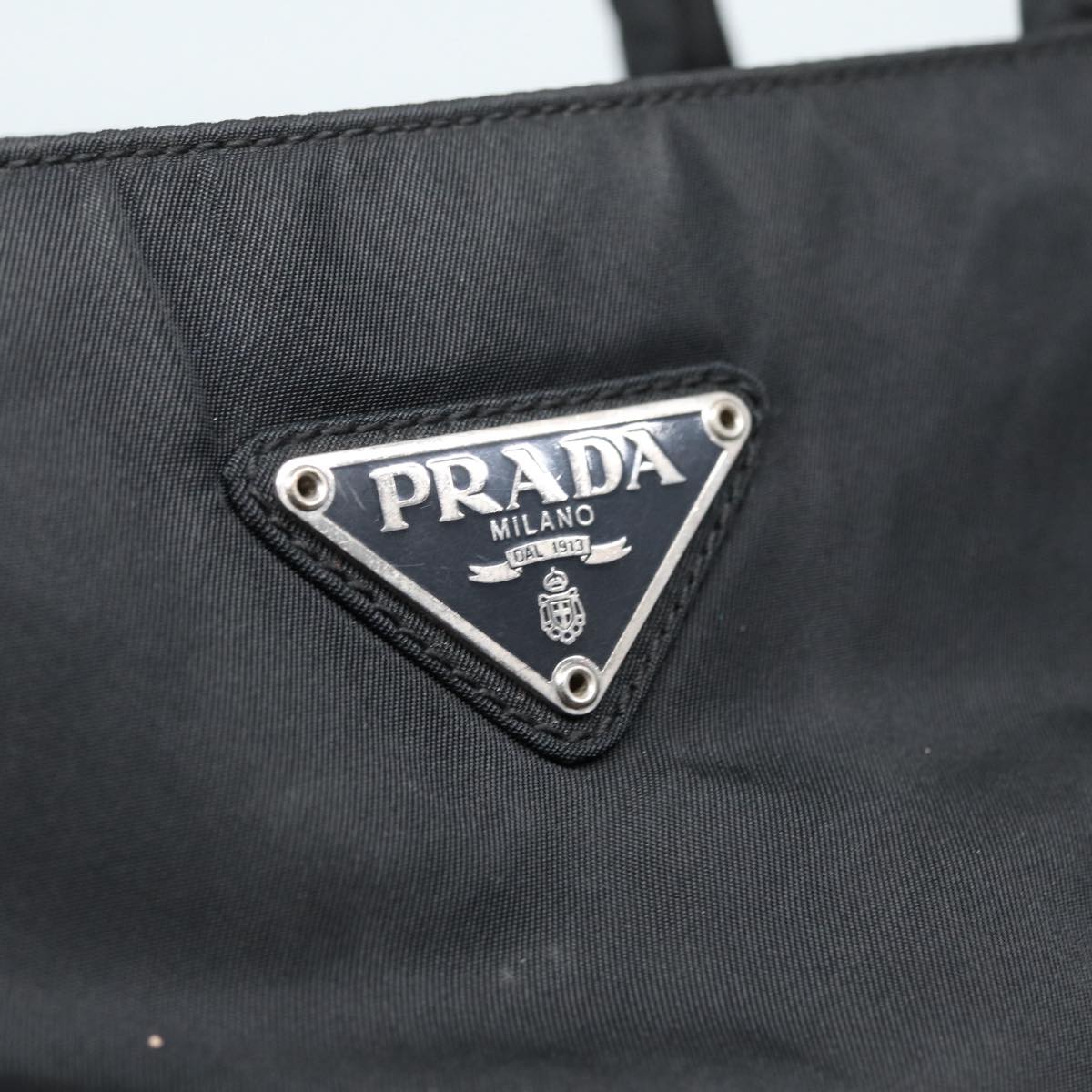 PRADA Hand Bag Nylon Black Silver Auth 87165