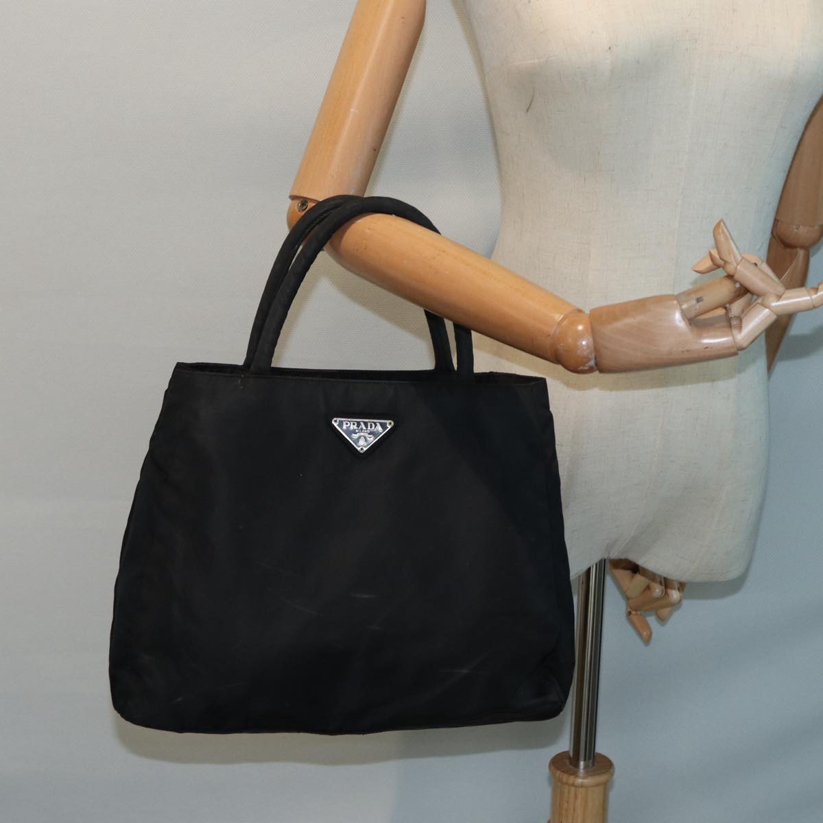 PRADA Hand Bag Nylon Black Silver Auth 87165