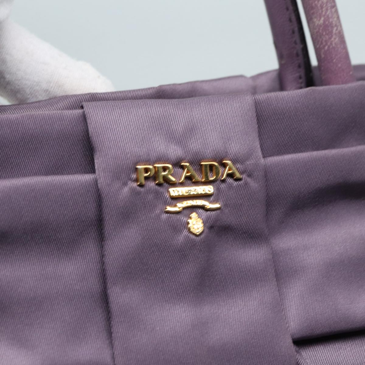 PRADA Ribbon Hand Bag Nylon Purple Gold Auth 87183