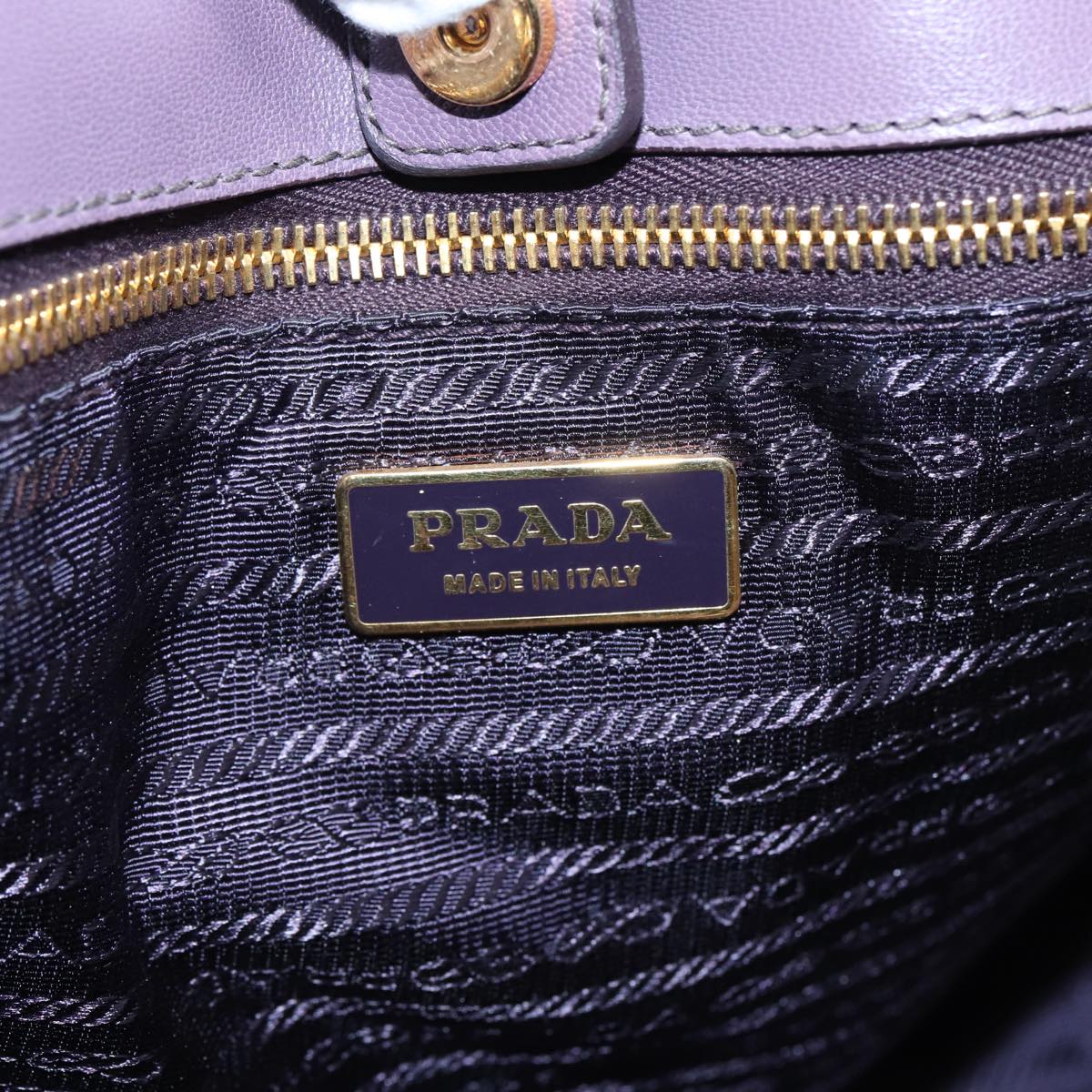 PRADA Ribbon Hand Bag Nylon Purple Gold Auth 87183