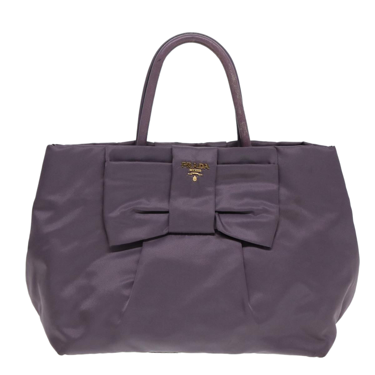 PRADA Ribbon Hand Bag Nylon Purple Gold Auth 87183