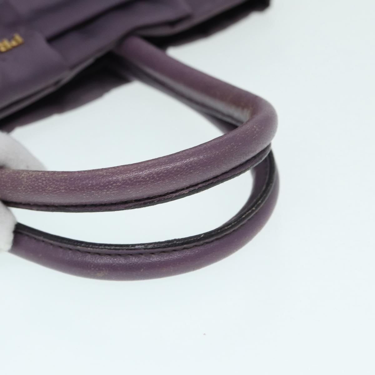 PRADA Ribbon Hand Bag Nylon Purple Gold Auth 87183