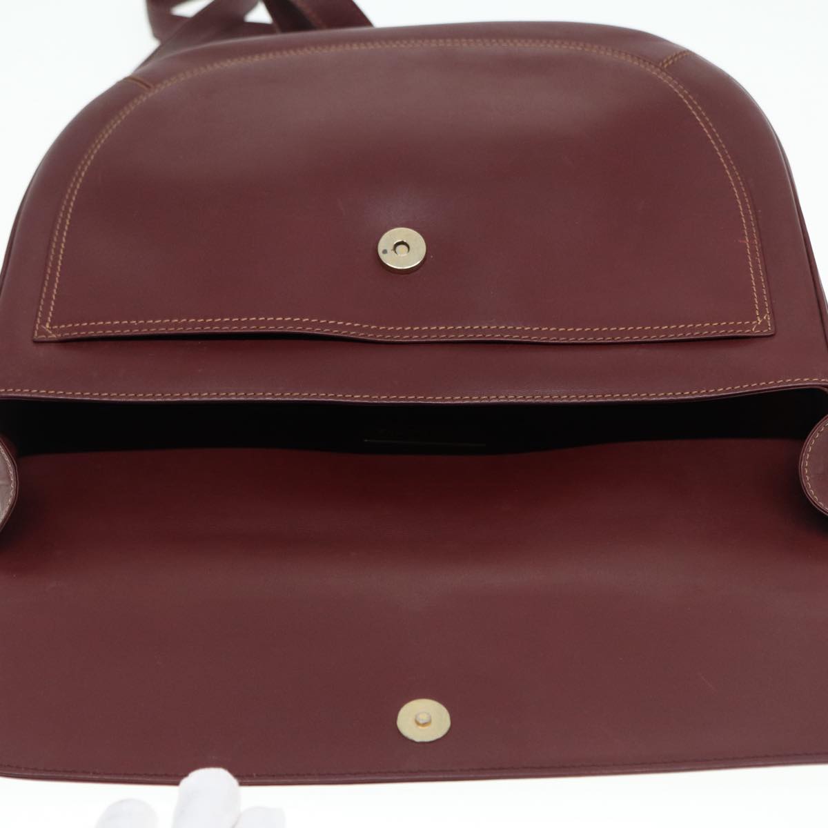 CARTIER Shoulder Bag Leather Bordeaux Gold Auth 87189