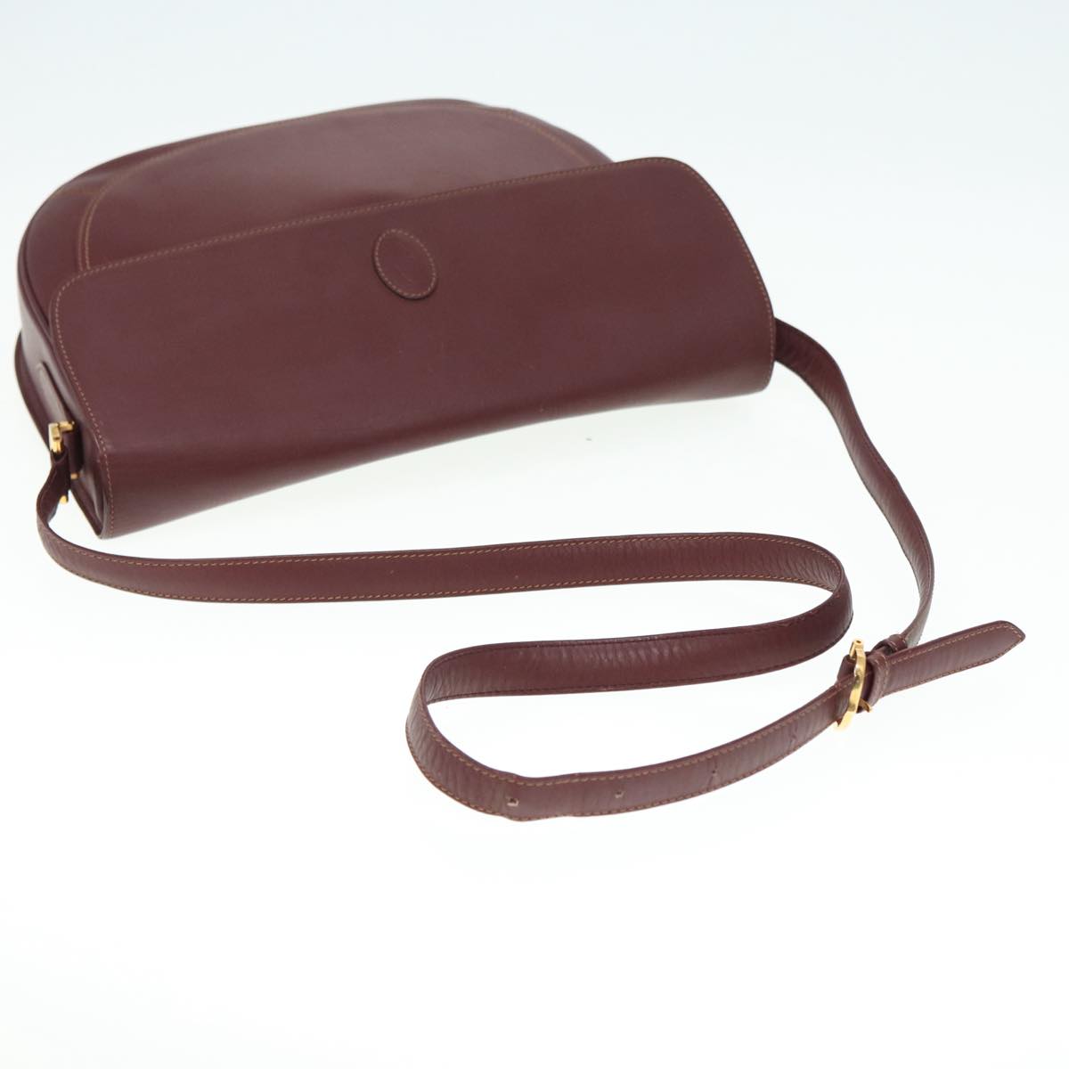 CARTIER Shoulder Bag Leather Bordeaux Gold Auth 87189