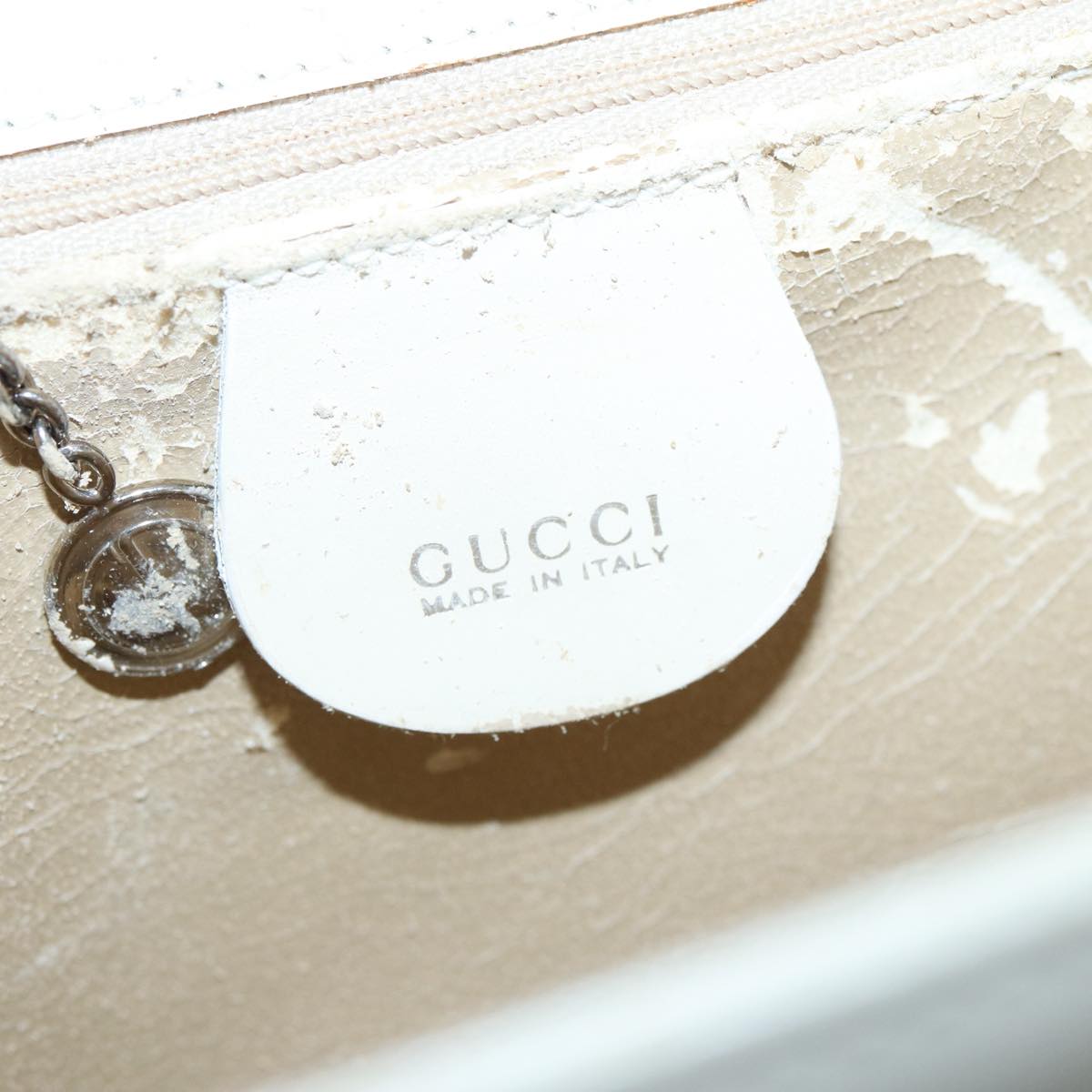 GUCCI Hand Bag Leather 2way White Silver Auth 87204