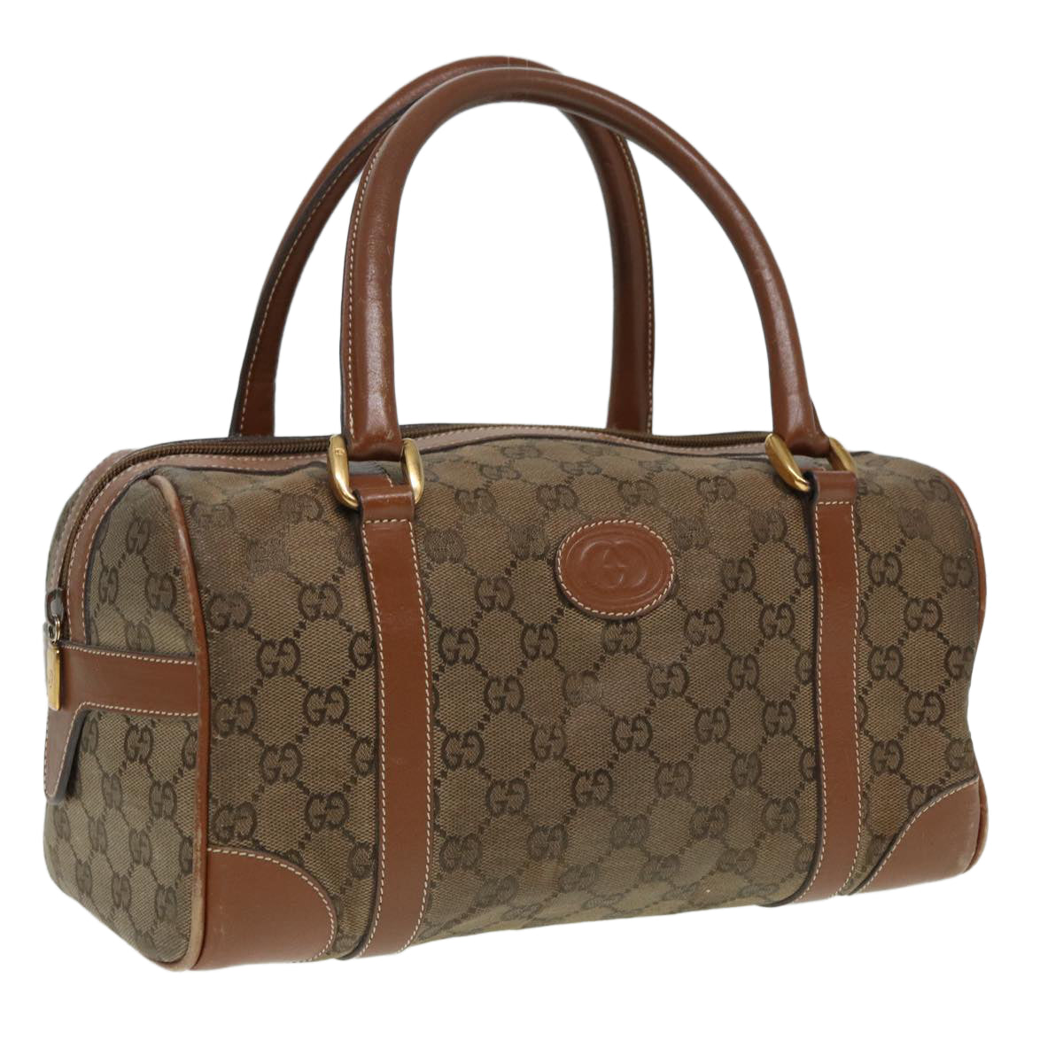 GUCCI GG Canvas Hand Bag Gold Brown Auth 87220