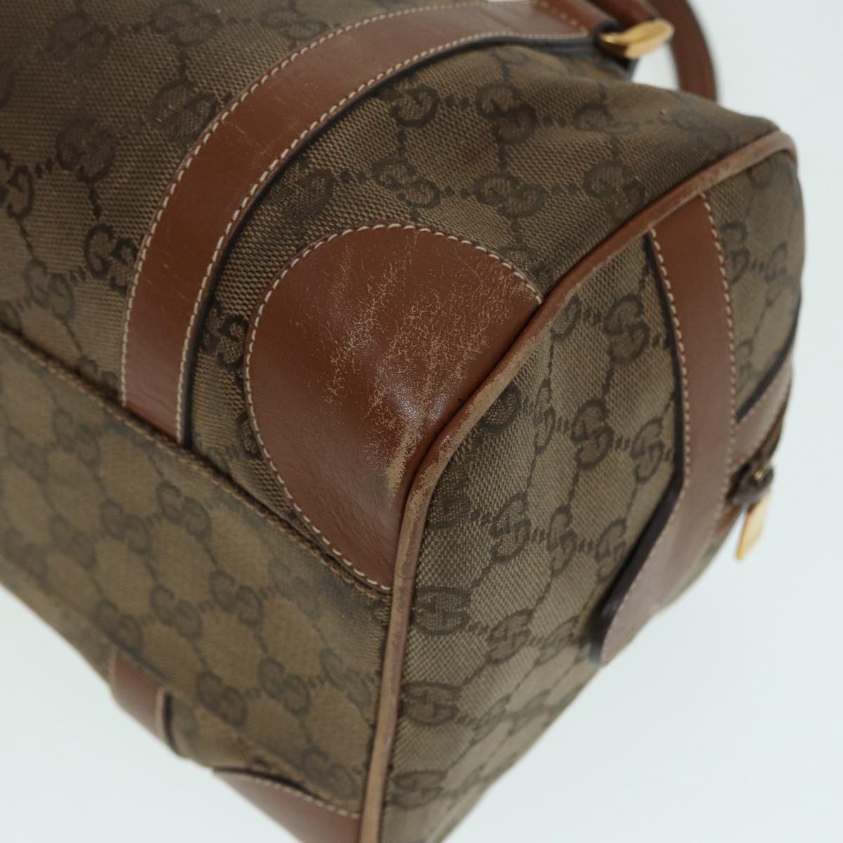 GUCCI GG Canvas Hand Bag Gold Brown Auth 87220