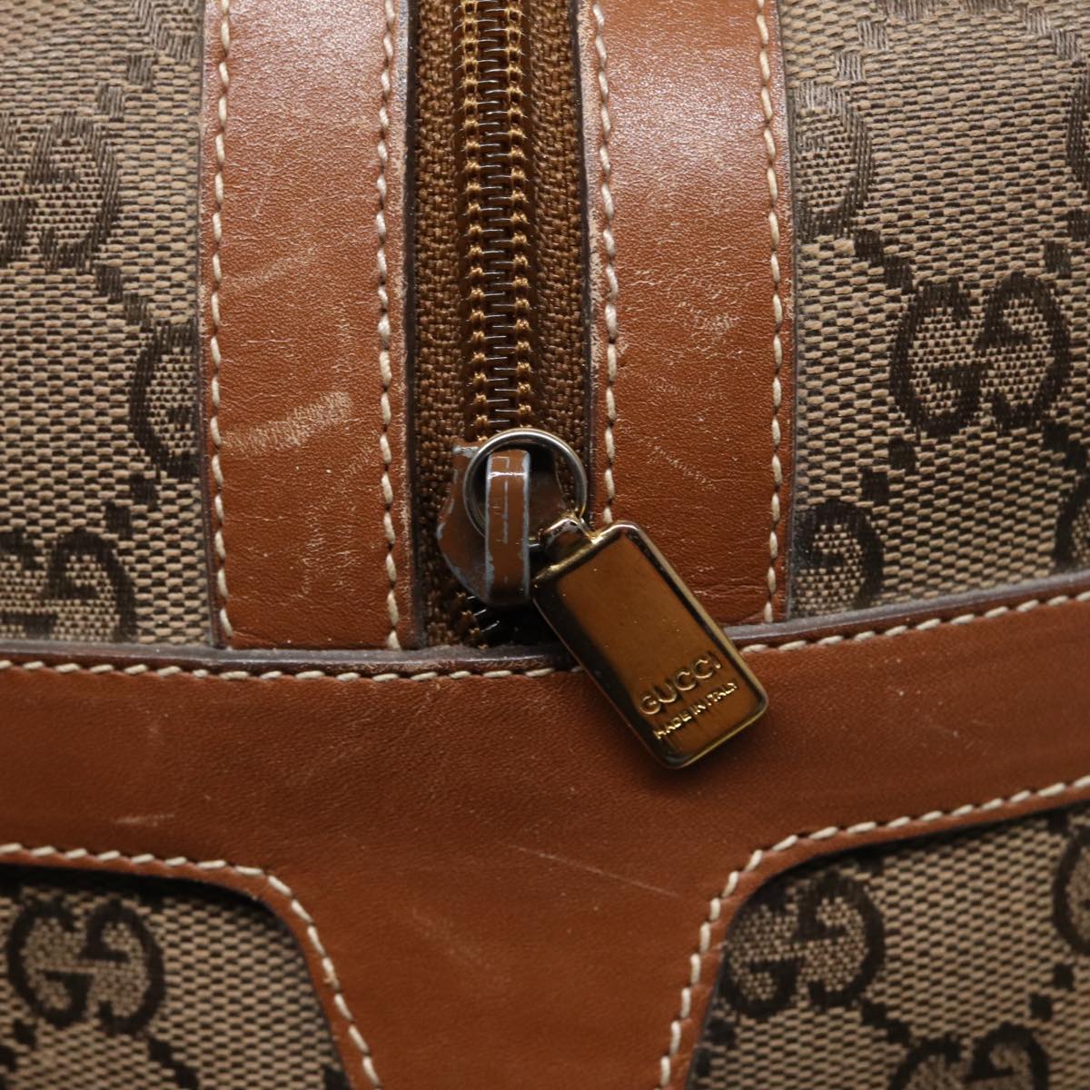 GUCCI GG Canvas Hand Bag Gold Brown Auth 87220