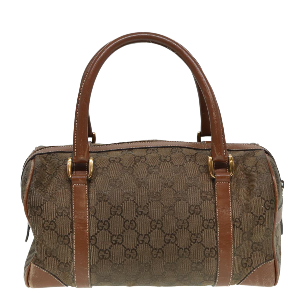 GUCCI GG Canvas Hand Bag Gold Brown Auth 87220