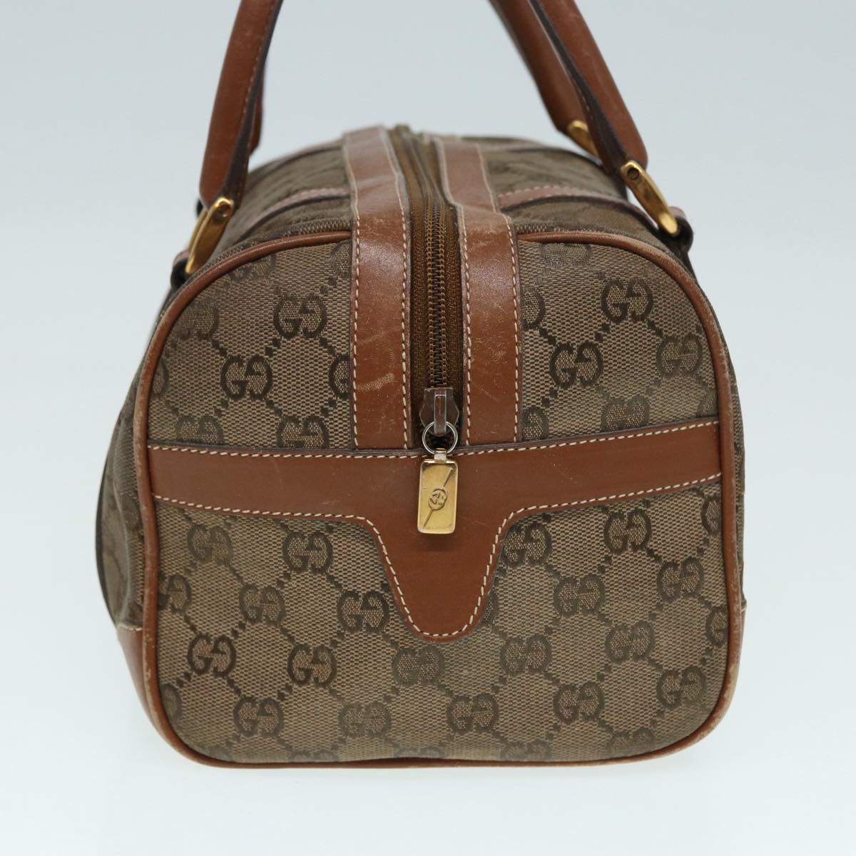 GUCCI GG Canvas Hand Bag Gold Brown Auth 87220