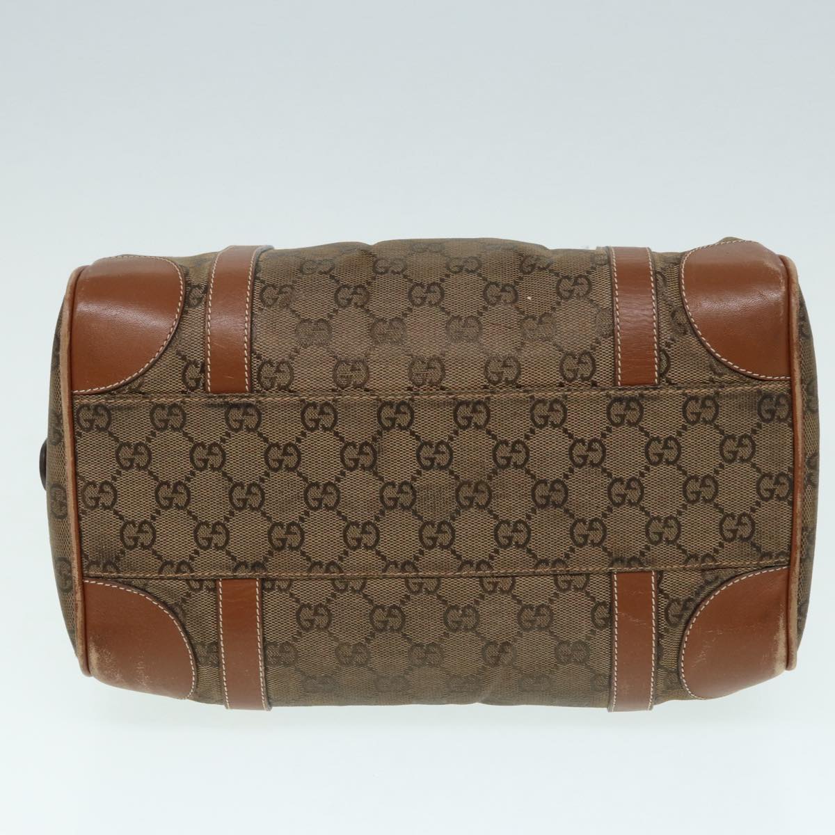 GUCCI GG Canvas Hand Bag Gold Brown Auth 87220