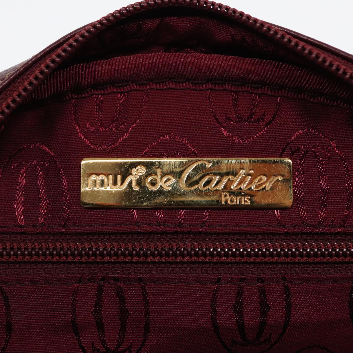 CARTIER Shoulder Bag Leather Bordeaux Gold Auth 87245