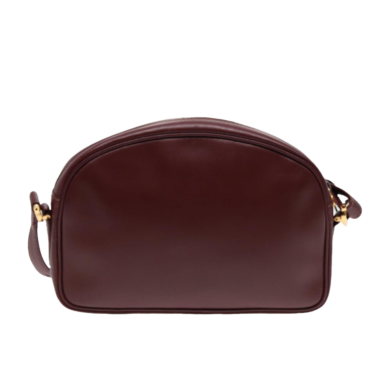 CARTIER Shoulder Bag Leather Bordeaux Gold Auth 87245