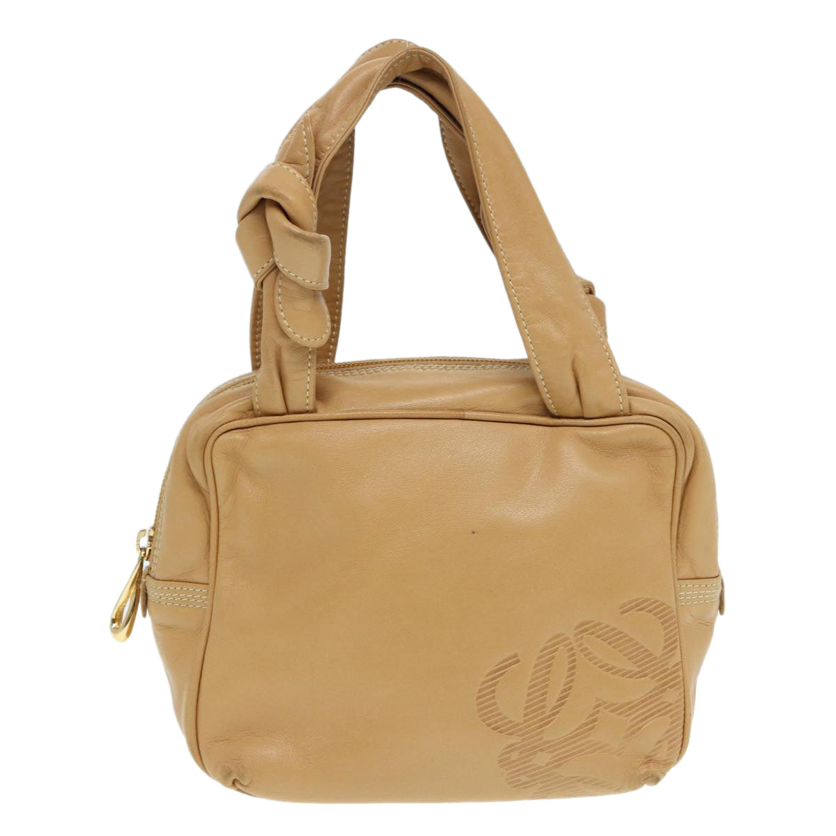 LOEWE Anagram Hand Bag Leather Beige Gold Auth 87246