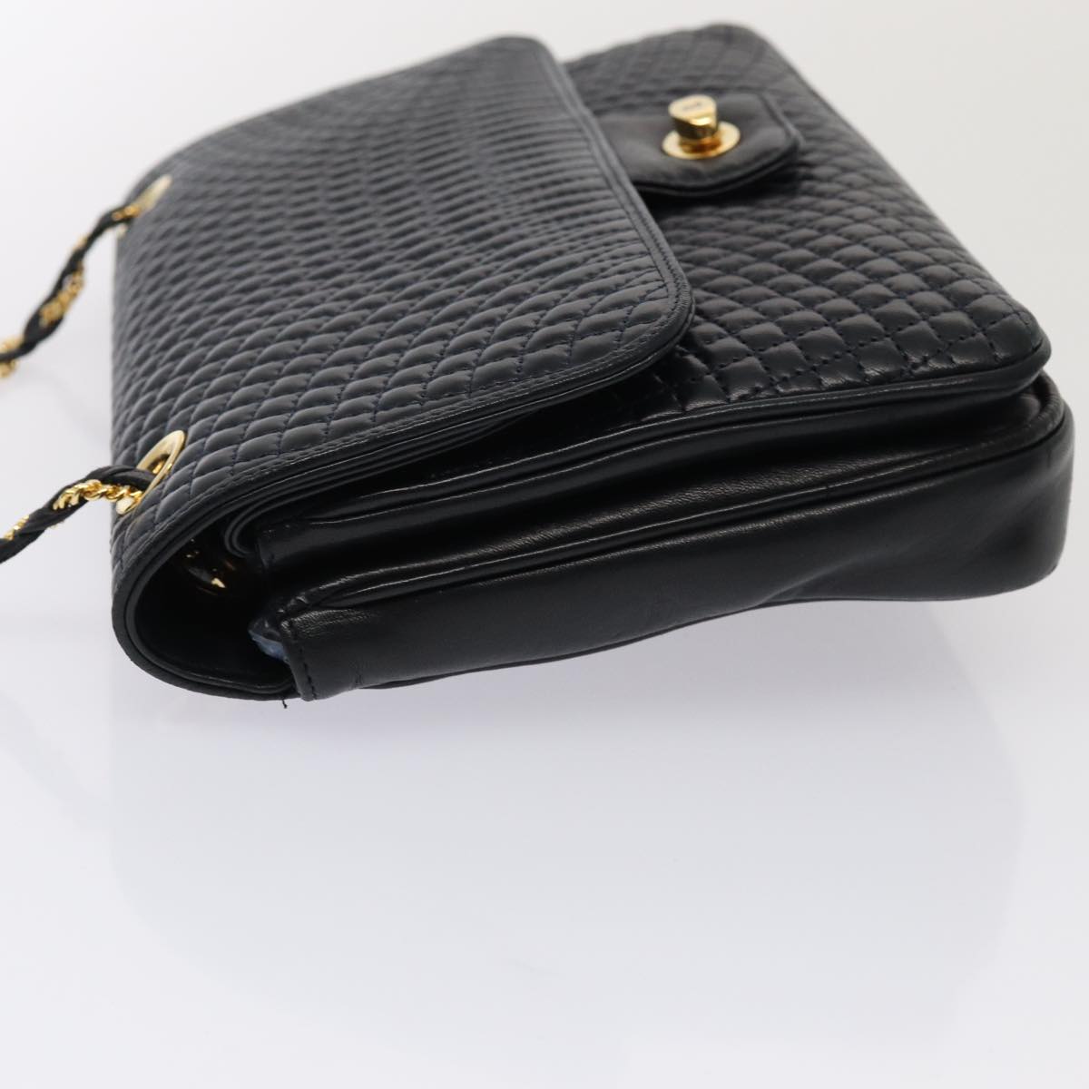 BALLY Chain Shoulder Bag Leather Navy Gold Auth 87253