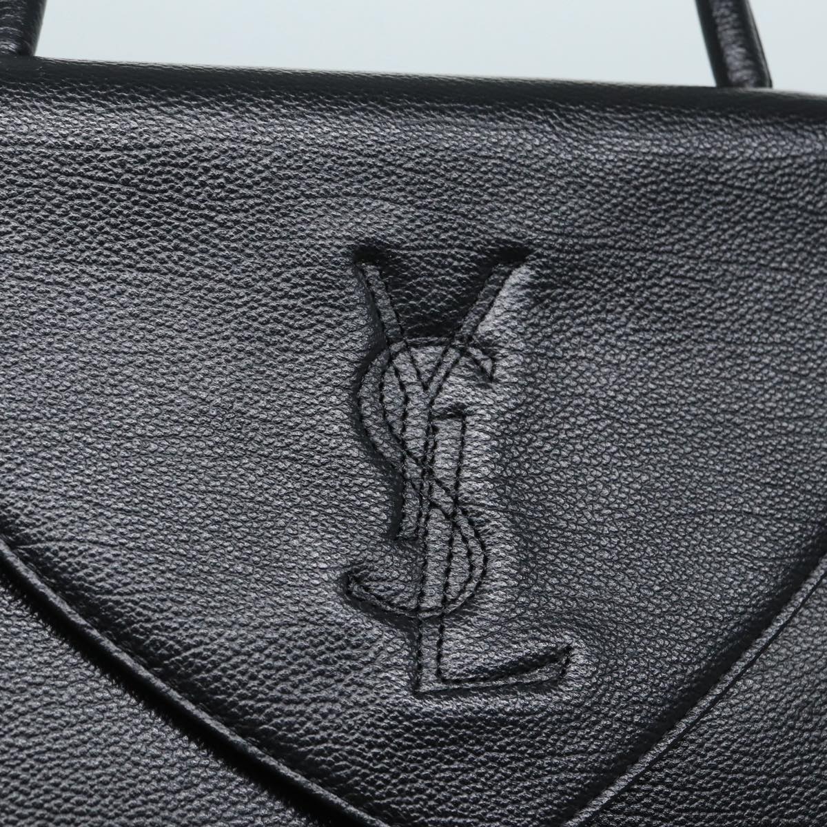 SAINT LAURENT Hand Bag Leather Black Gold Auth 87280