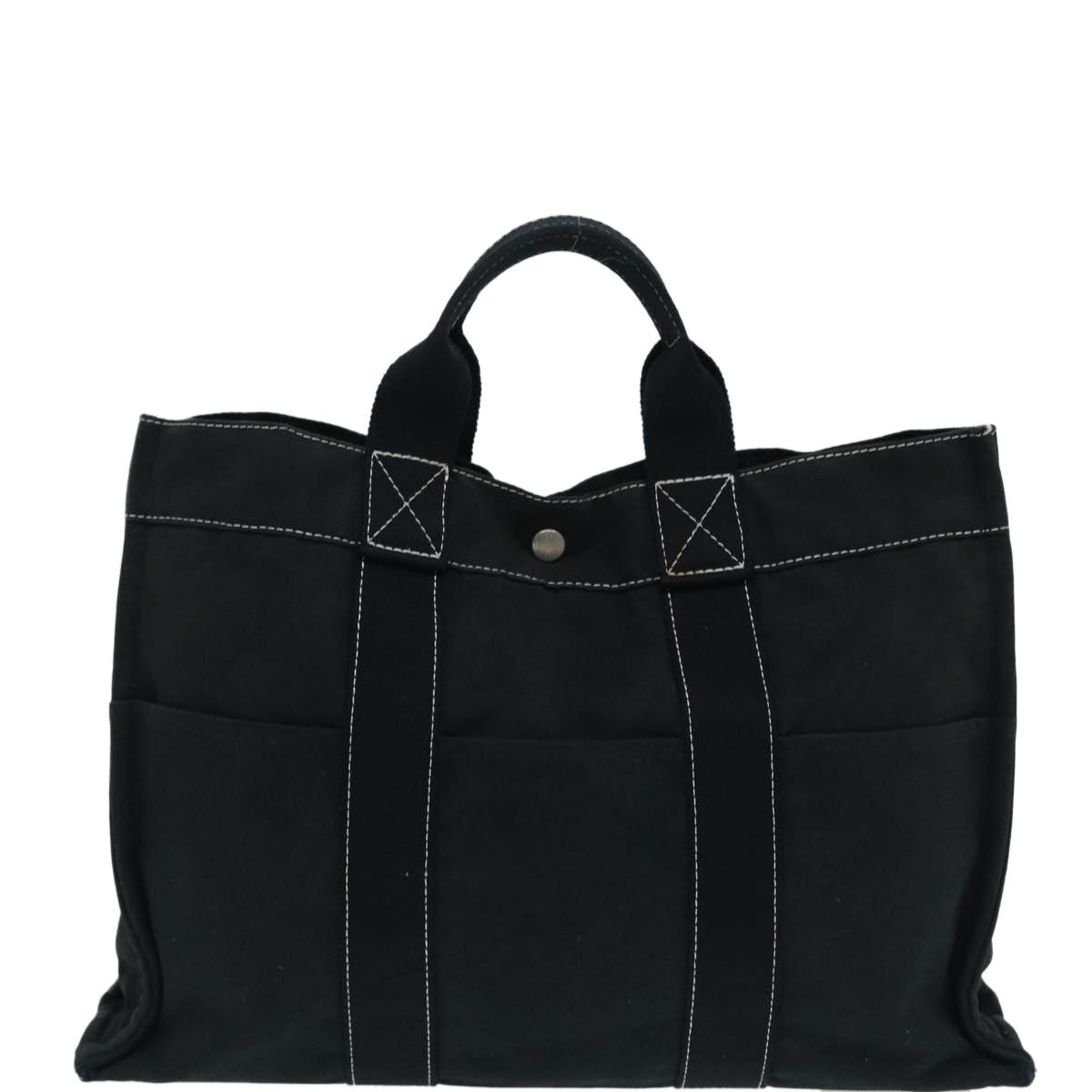 HERMES Deauville Tote Bag Canvas Black Silver Auth 87285