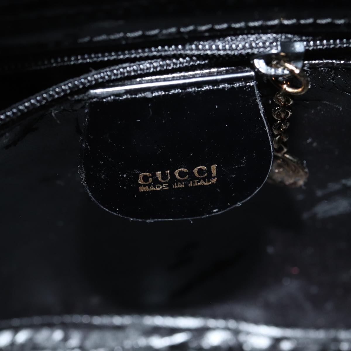 GUCCI Bamboo Body Bag Patent leather Black Gold 003 3444 0127 Auth 87287