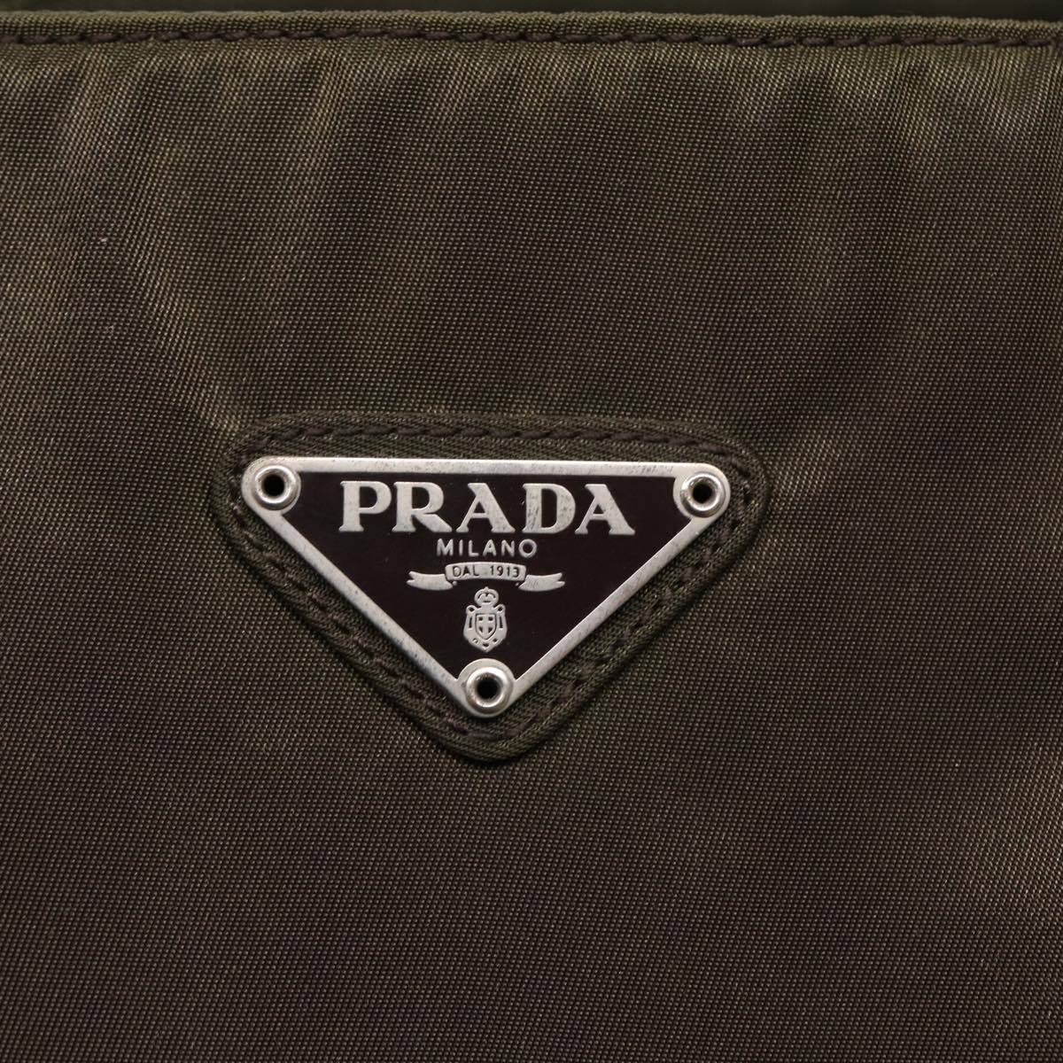 PRADA Hand Bag Nylon Khaki Silver Auth 87302