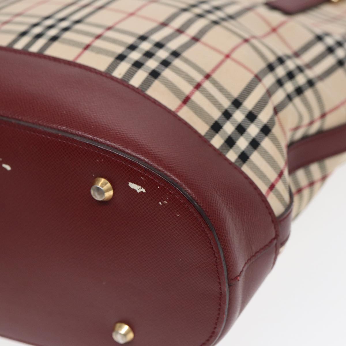 BURBERRY Nova Check Tote Bag Canvas Leather Beige Bordeaux Auth 87306