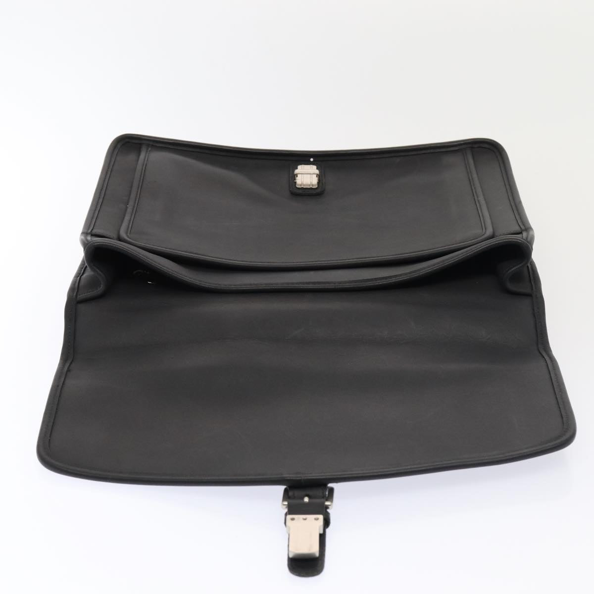 Coach Hand Bag Leather 2way Black Silver Auth 87313