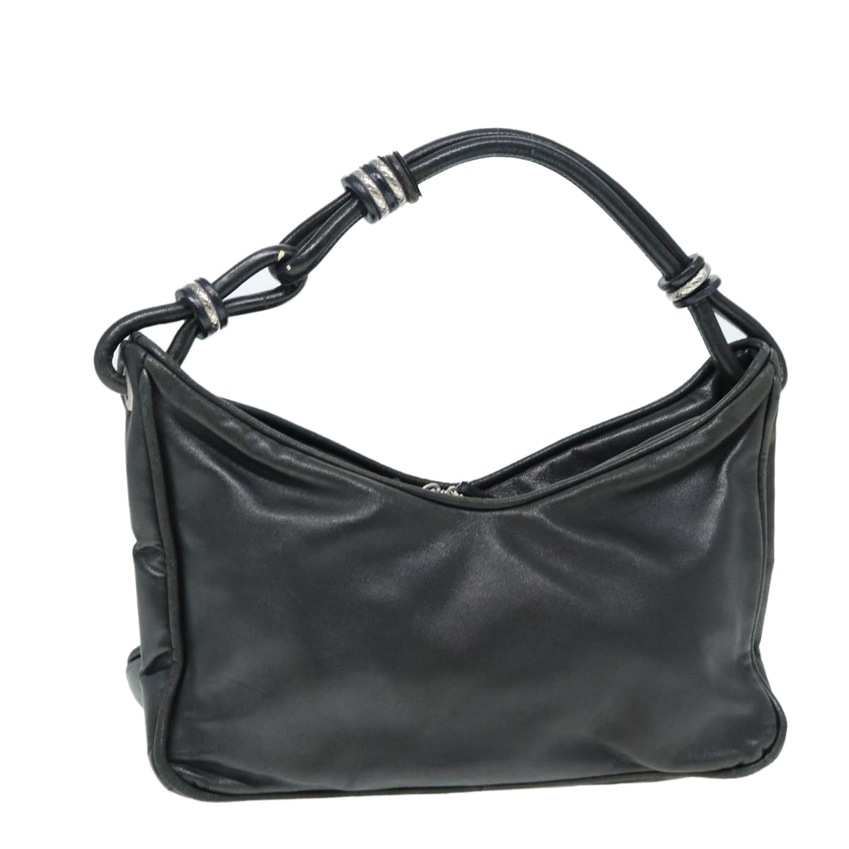 BOTTEGA VENETA Hand Bag Leather Black Silver Auth 87319