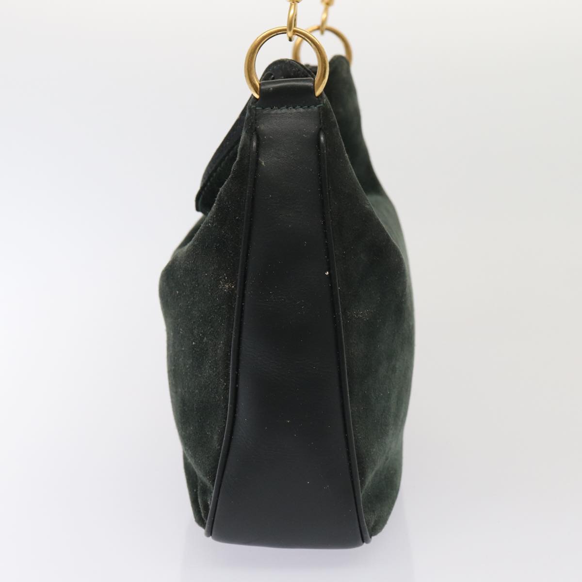 GUCCI Bamboo Hand Bag Suede 2way Green Auth 87329