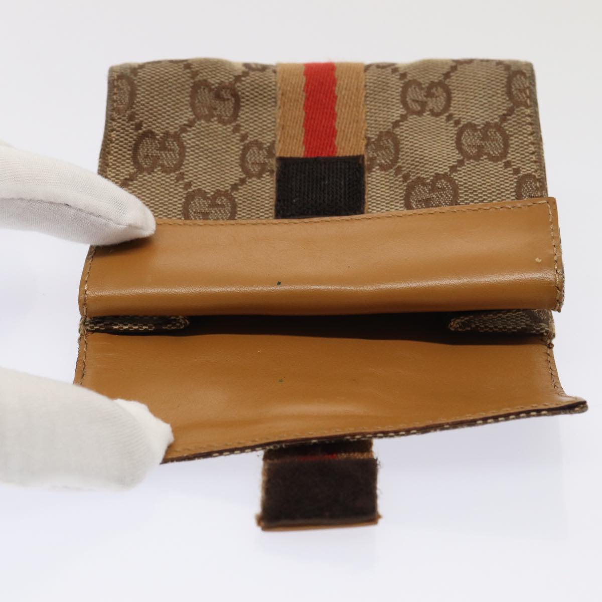 GUCCI GG Canvas Sherry Line Pouch Beige Red Brown 039 1055 2404 Auth 87336