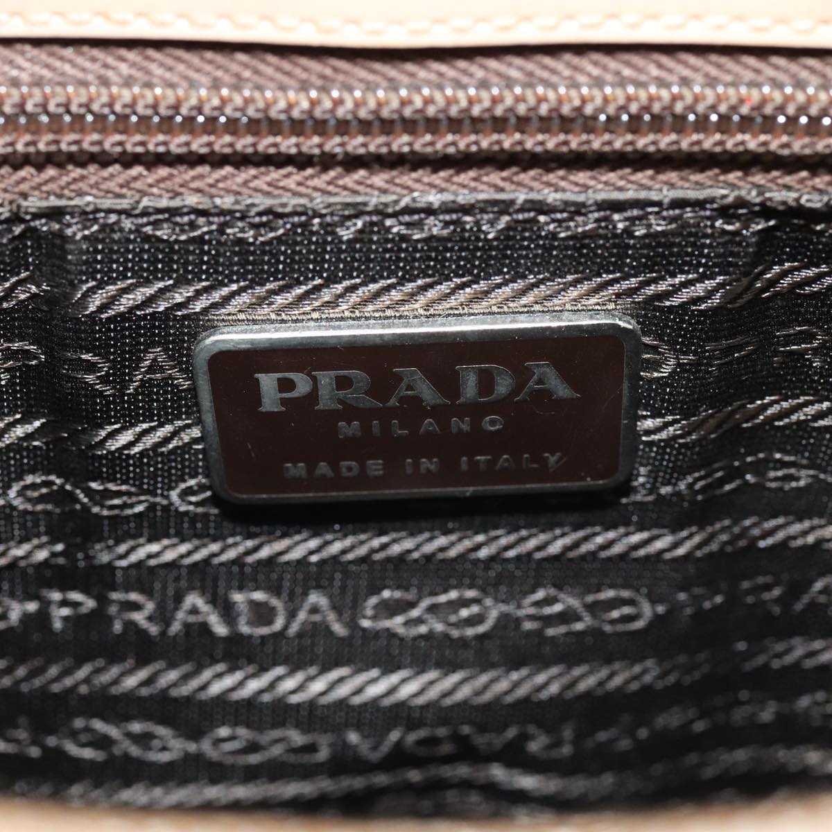 PRADA Hand Bag Patent leather 2way Beige Silver Auth 87345