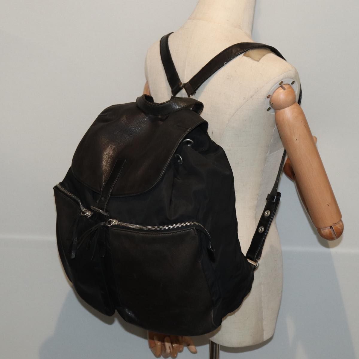 PRADA Backpack Nylon Leather Black Auth 87351