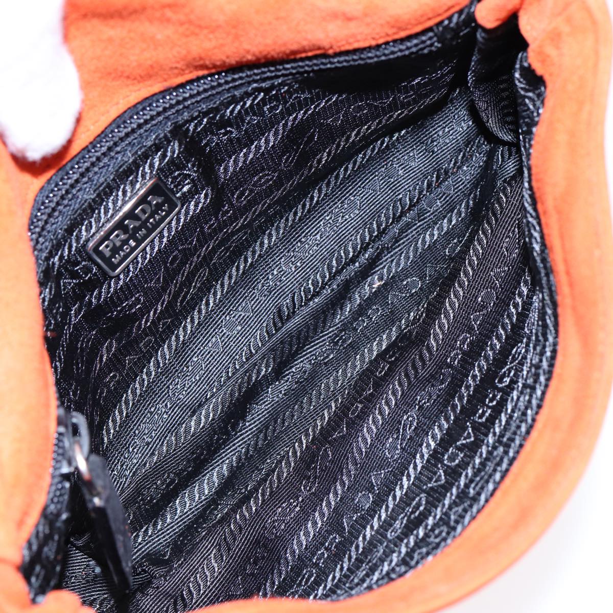 PRADA Shoulder Bag Suede Orange Silver Auth 87356