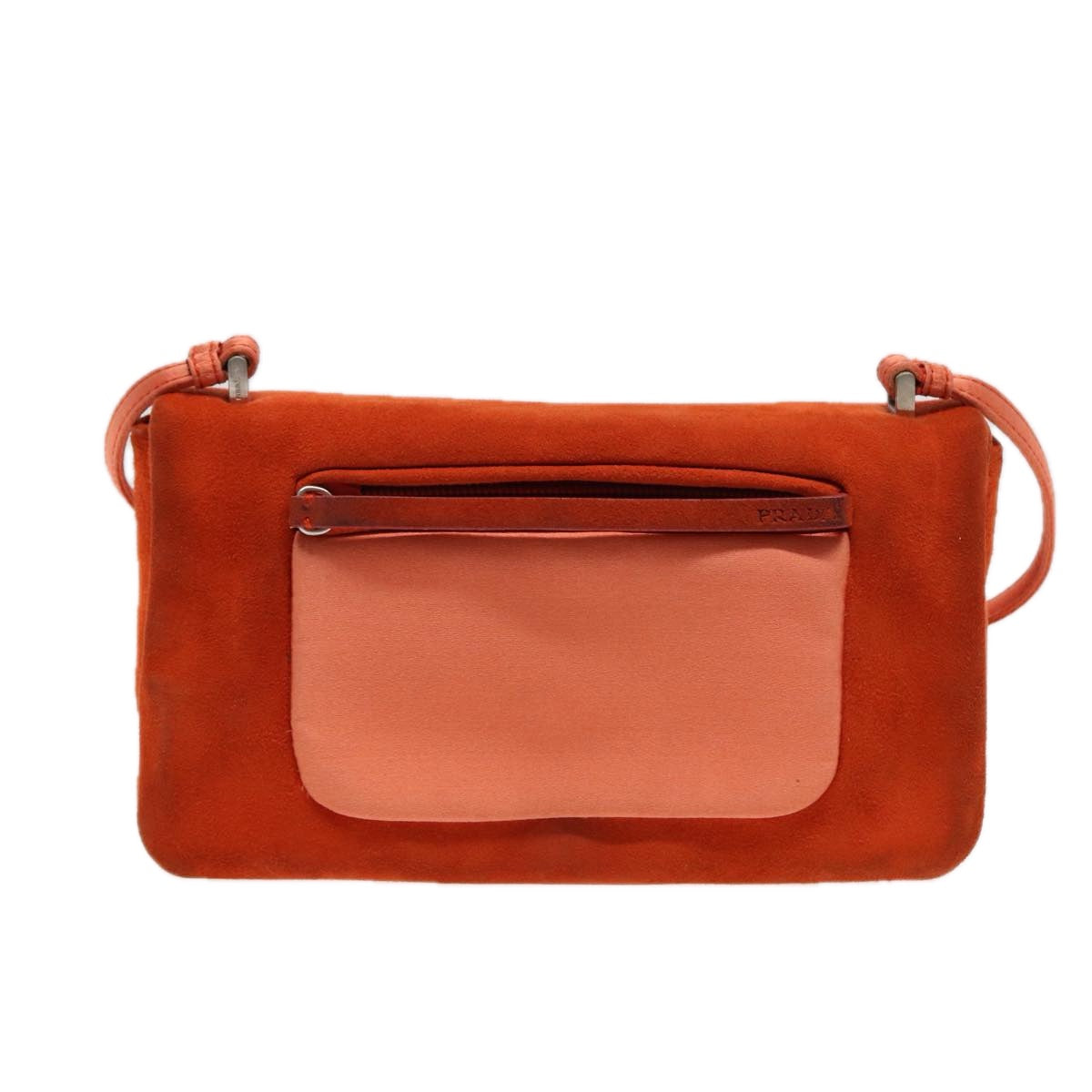 PRADA Shoulder Bag Suede Orange Silver Auth 87356