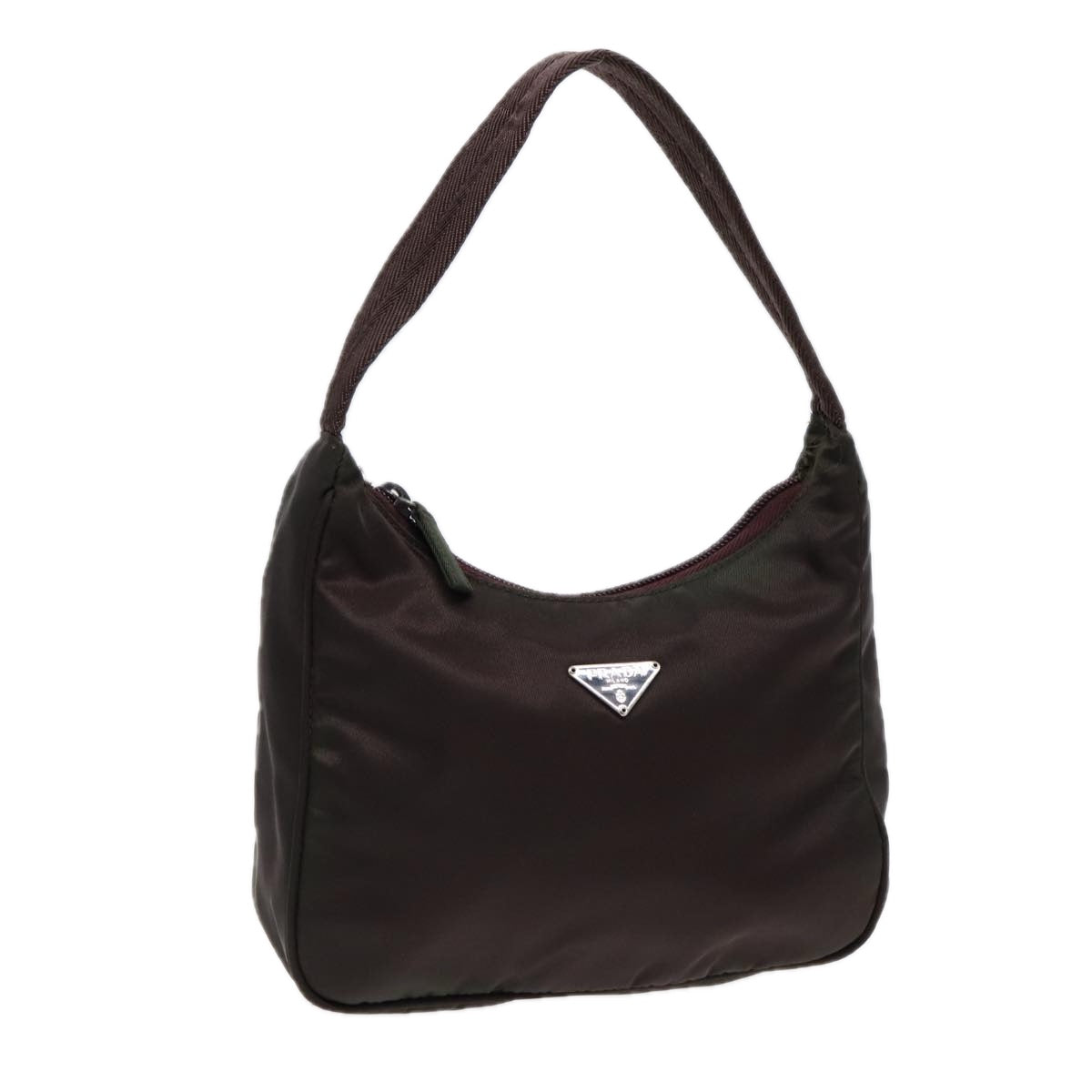 PRADA Hand Bag Nylon Silver Brown Auth 87360