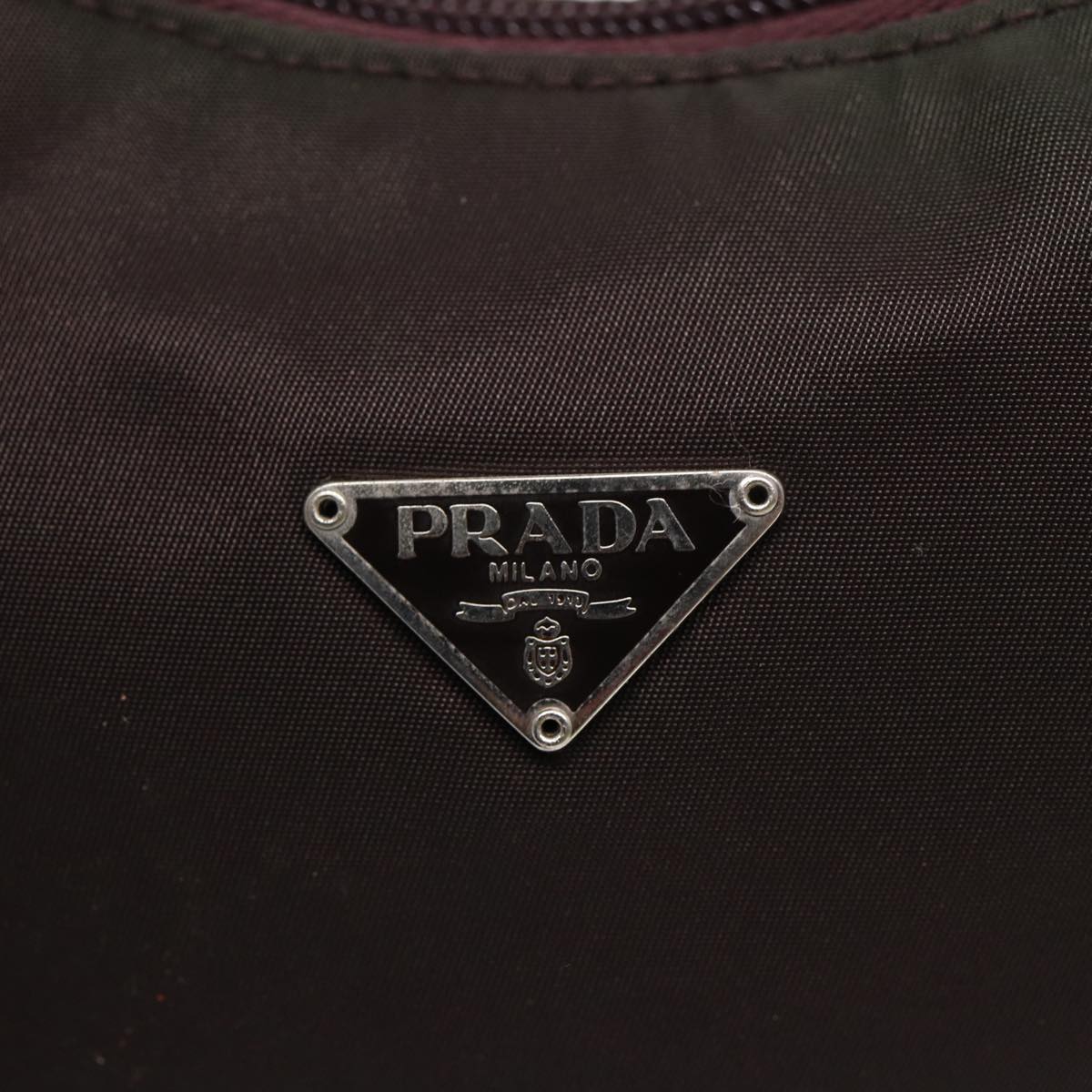 PRADA Hand Bag Nylon Silver Brown Auth 87360