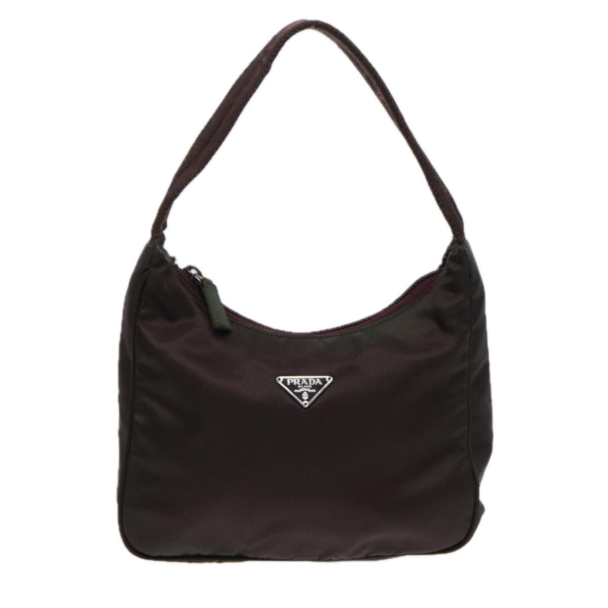 PRADA Hand Bag Nylon Silver Brown Auth 87360