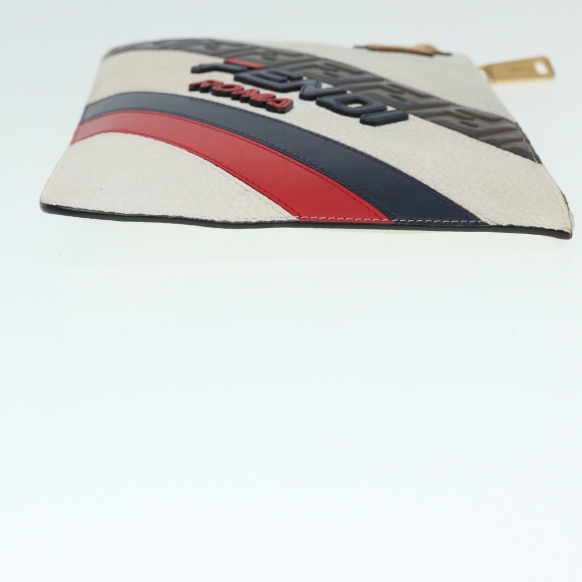 FENDI FILA Collaboration Clutch Bag Leather Beige Gold Auth 87366